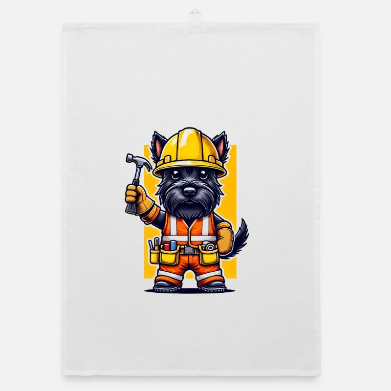 Scottish Terrier Construction Worker Organic dish towel