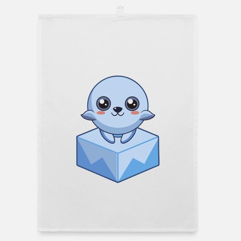 Bébé phoque pixel sur un glaçon Torchon bio