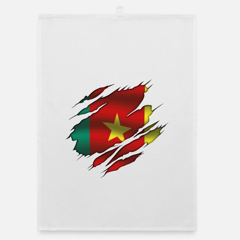 Drapeau du Cameroun - Cameroun - Drapeau déchiré - Torchon bio - blanc