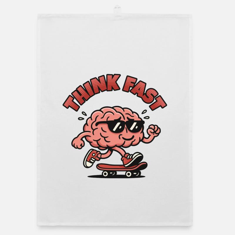 Think Fast Brain Skate - Organic dish towel - white