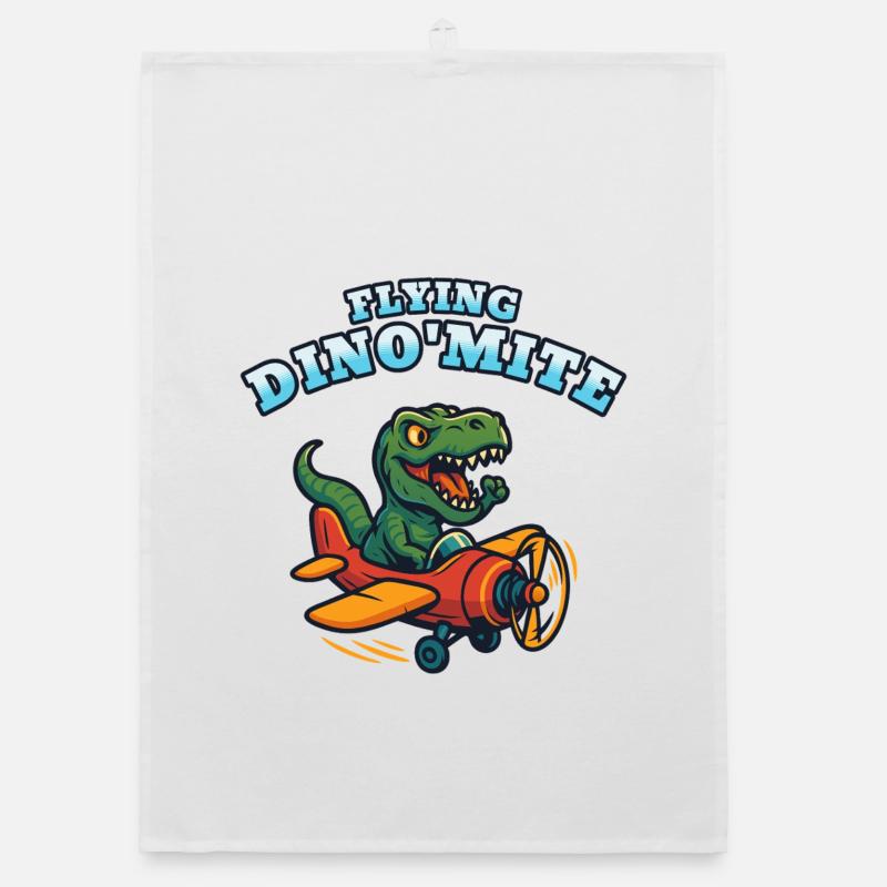 Flying Dino'Mite Plane Organic dish towel