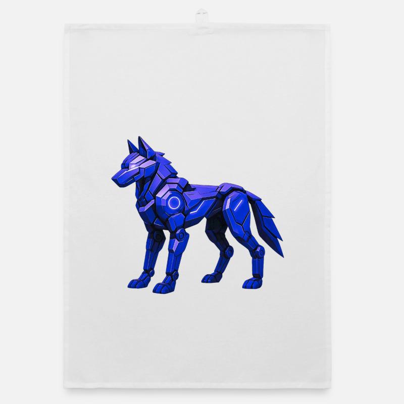 Futuristic Digital Wolf Illustration Organic dish towel