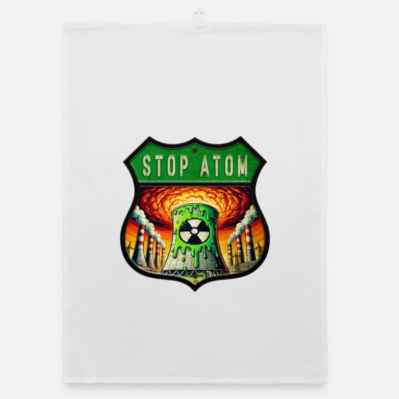 Stop Atom Wappen Design Organic Geschirrtuch