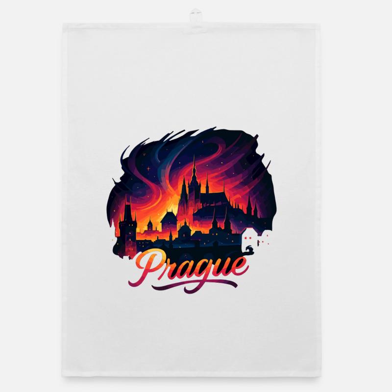 Prague Capitale République tchèque Silhouette Cadeau Torchon bio