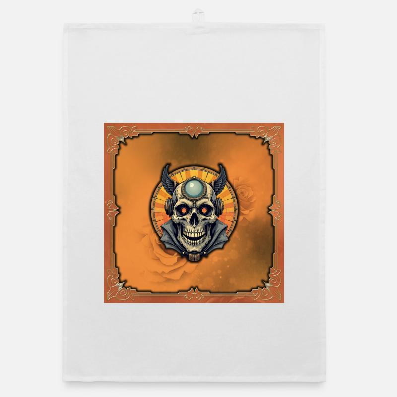 The winged skull. Organic dish towel