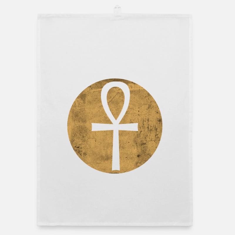 Croix égyptienne Ankh dans cercle doré Torchon bio