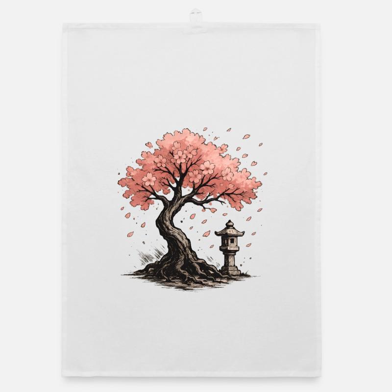 Conception d’arbre de cerisier japonais en fleurs - Torchon bio - blanc