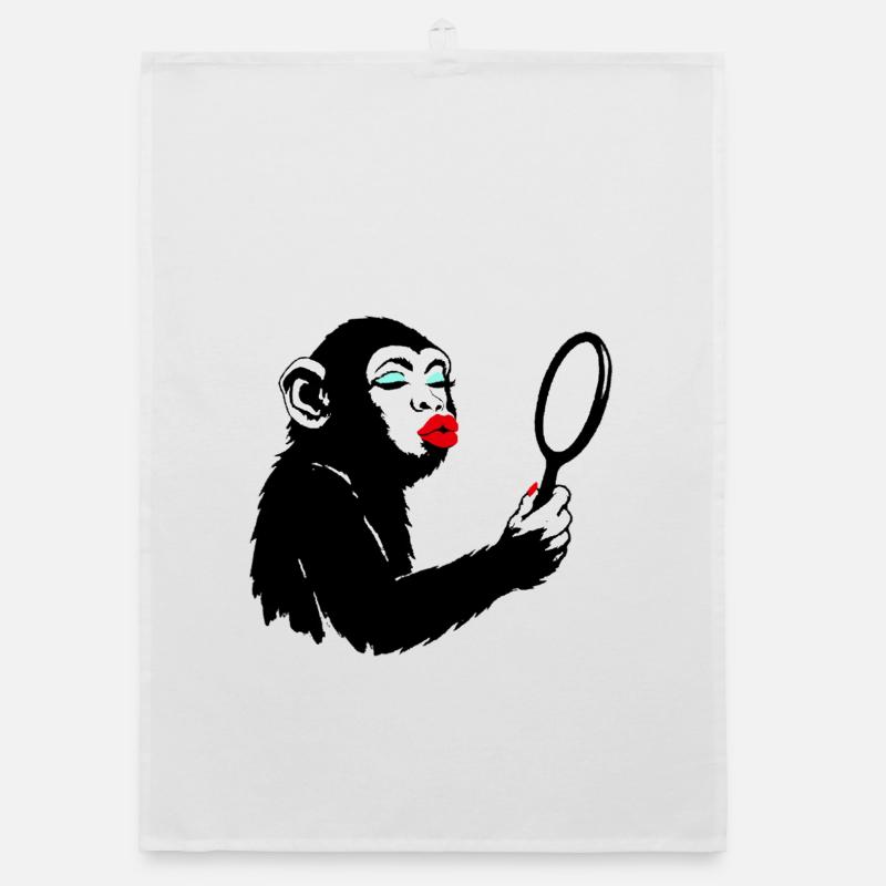 Vain monkey lady with mirror Organic dish towel