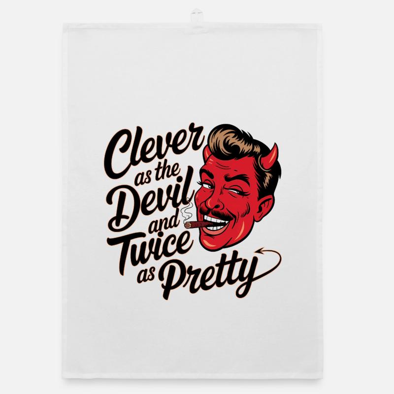 Naughty devil with cigar and charm Organic dish towel