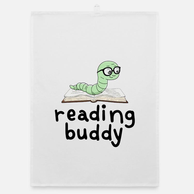 Reading friend Cute bookworm with book Organic dish towel