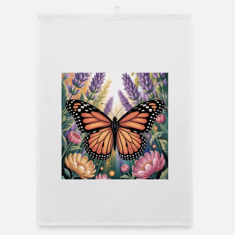 Papillon monarque vibrant Amidlavender fleurit Torchon bio