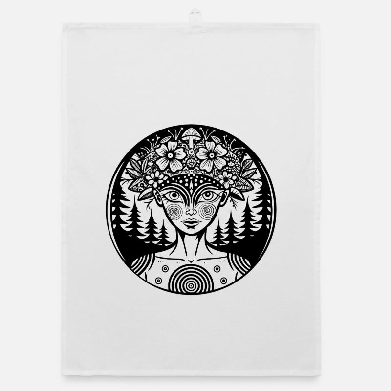 Mystischer Waldgeist Illustration - Organic Geschirrtuch - Weiß