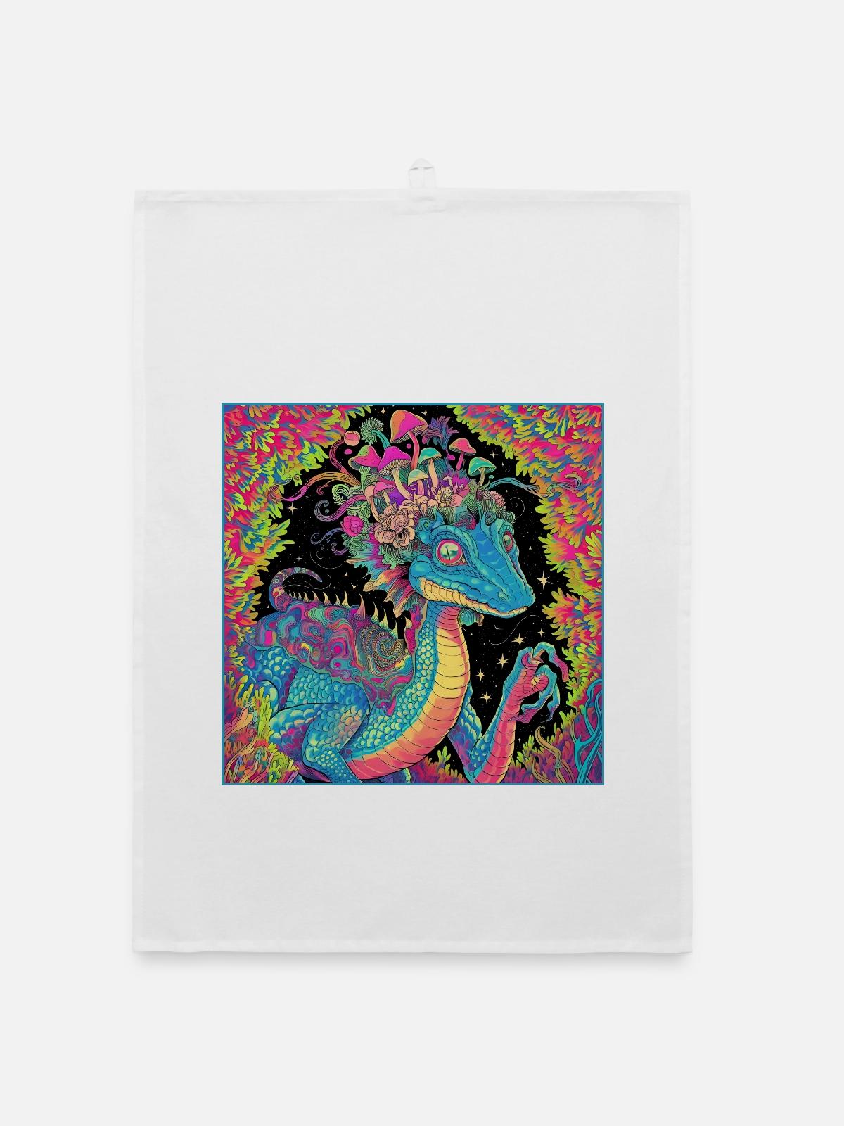 Psychedelischer Walddrache Illustration - Organic Geschirrtuch - Weiß - Vorne