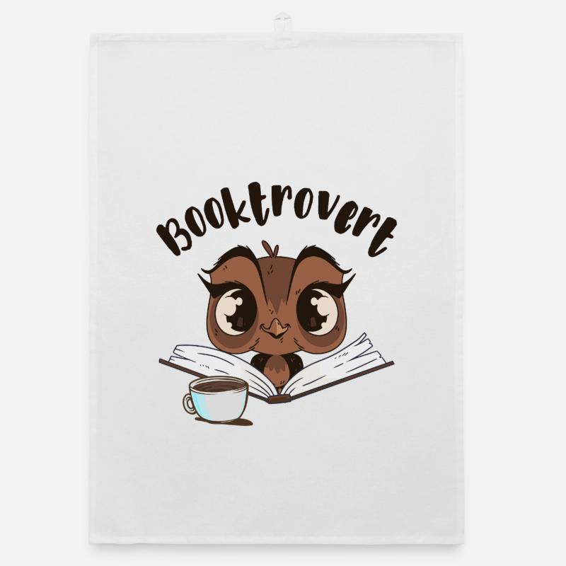 Booktrovert Owl with Book and Coffee Organic dish towel