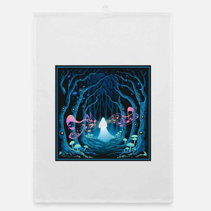 Mystical Forest with Harmonious Music Flow - Organic dish towel - white