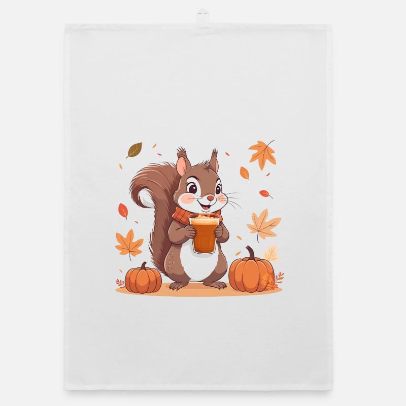 Süßes Eichhörnchen mit Pumpkin spice Latte Herbst  Organic Geschirrtuch