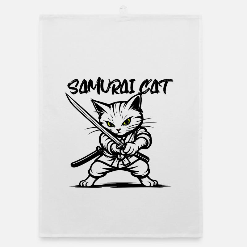 Samurai Cat Organic dish towel