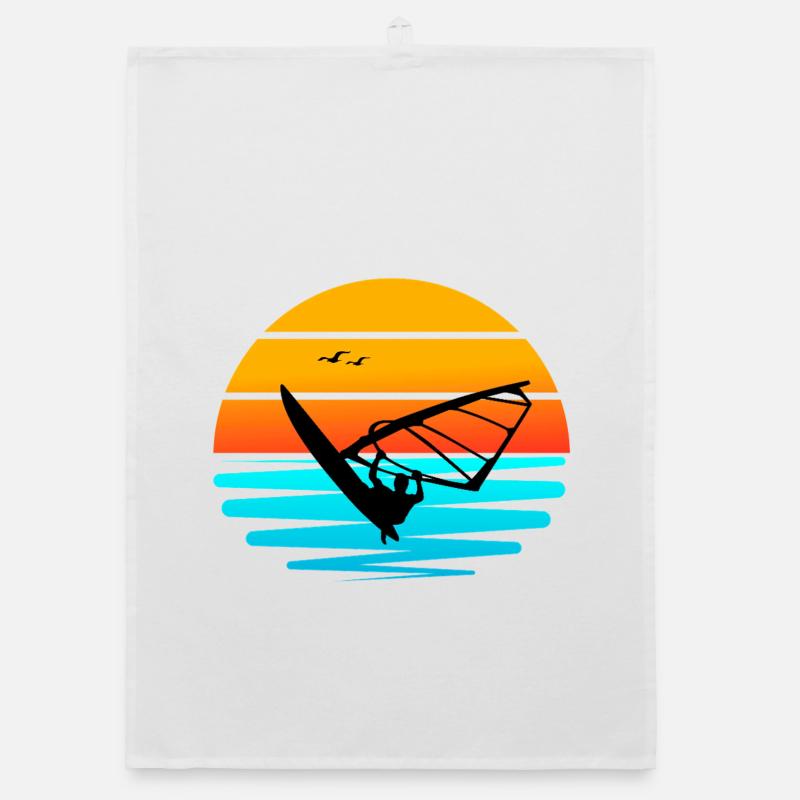 Windsurf au Coucher de Soleil - Torchon bio - blanc