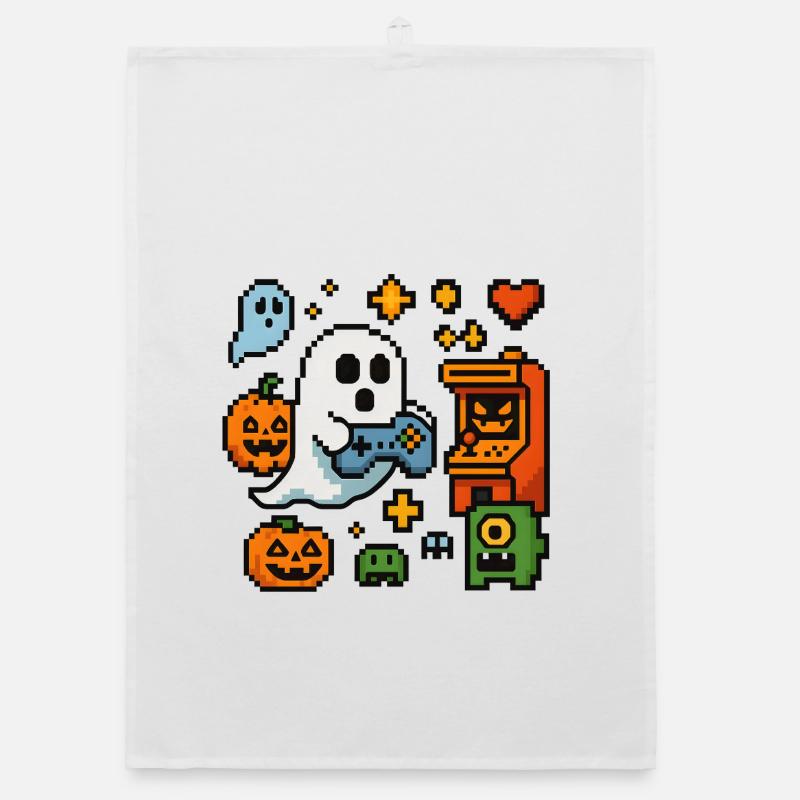 Pixel Ghost Gaming Retro Design Organic dish towel