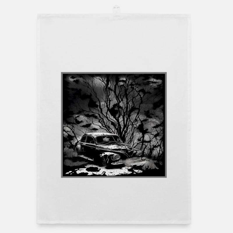 Dunkler Wald Oldtimer Illustration Organic Geschirrtuch