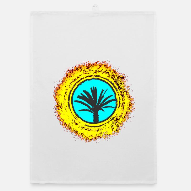 Illustration de palmiers avec explosion de couleurs Majorque Torchon bio