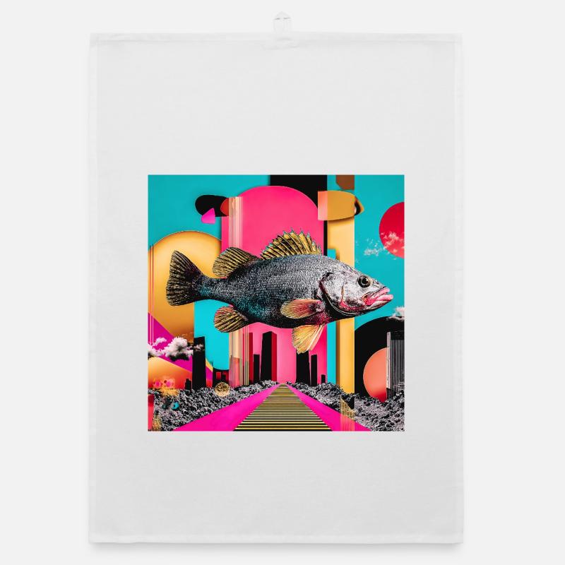 Floating Fish, Creative Collage Organic dish towel