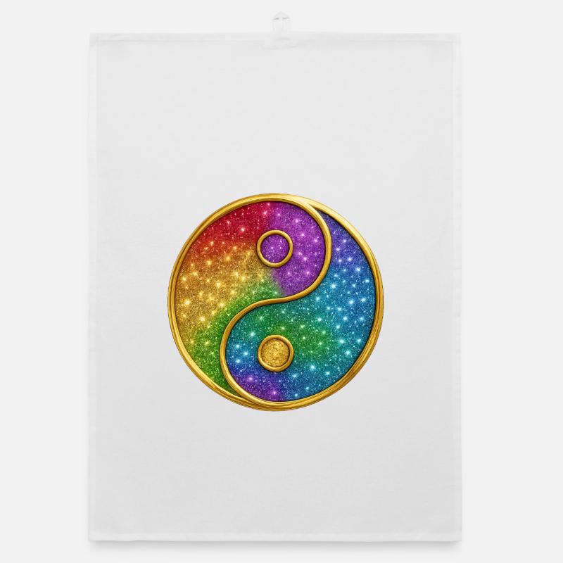 Rainbow yin-yang with sparkling stars Organic dish towel