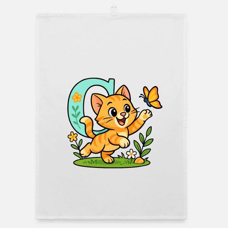 c comme... chat ! Design alphabet mignon Torchon bio