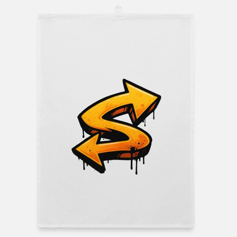 Impression graffiti avec flèches directionnelles lettre S Torchon bio