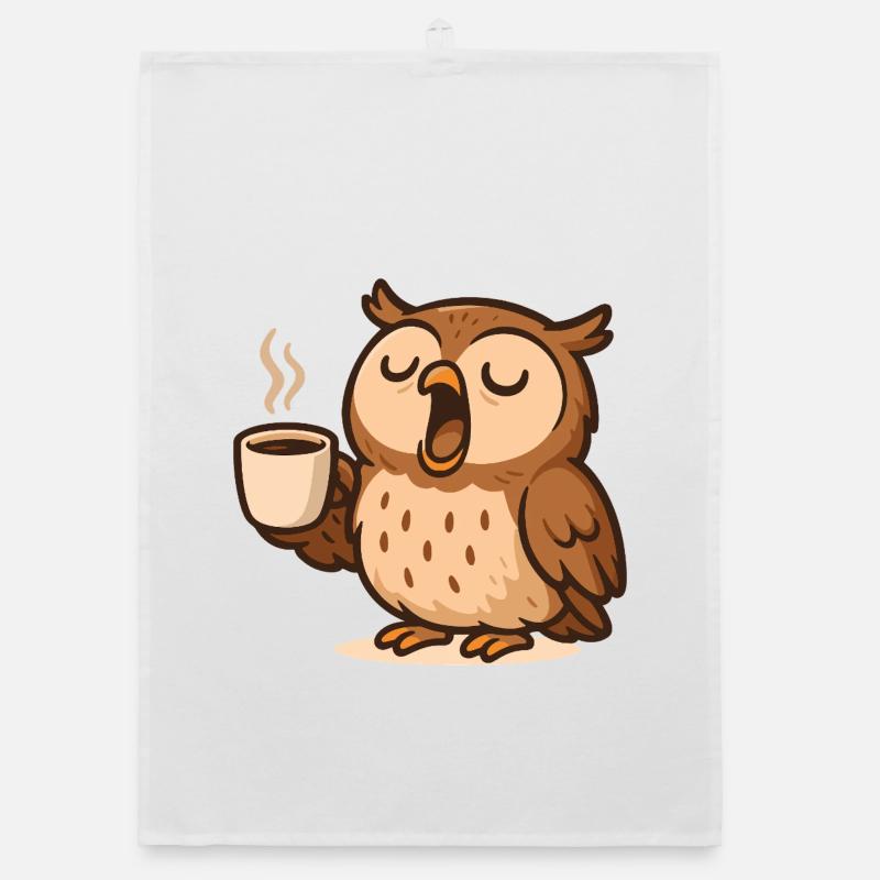 Kaffeetrinkende Eule Illustration Organic Geschirrtuch