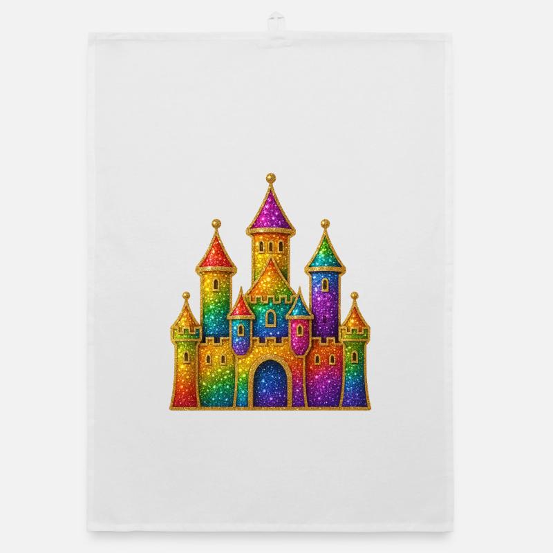 Conception de château à paillettes arc-en-ciel Torchon bio