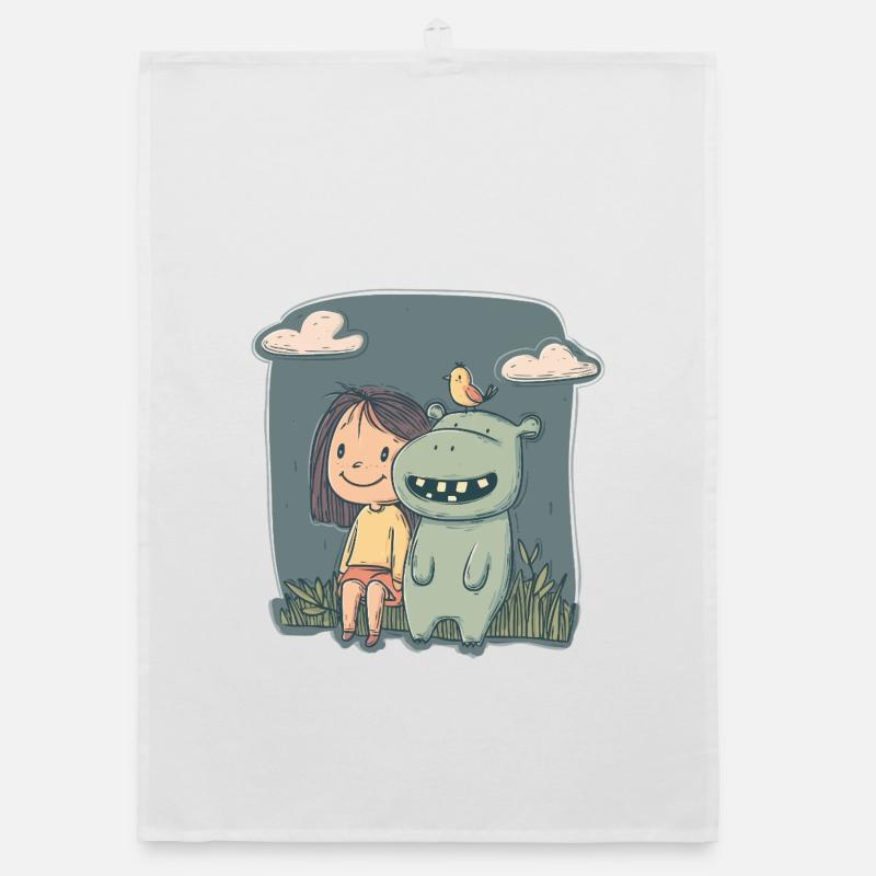 Mädchen und Nilpferd Freundschaft Organic Geschirrtuch