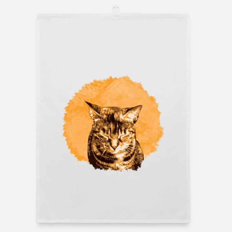 Portrait de chat drôle avec orange chaud Torchon bio