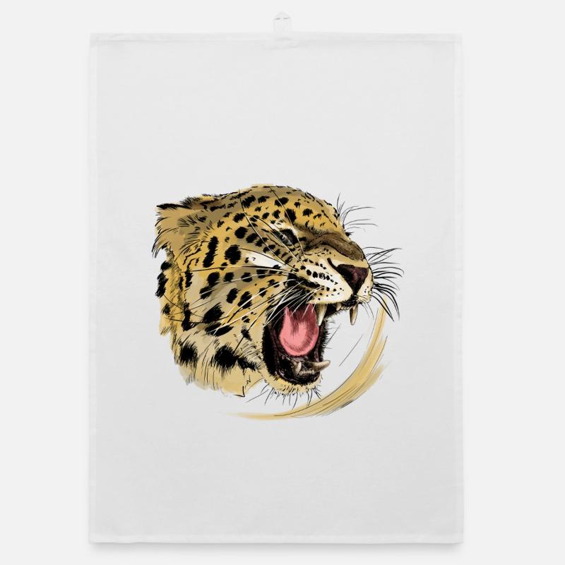 Wild predator design with leopard face Organic dish towel