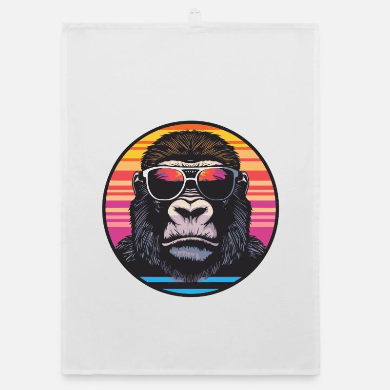 Cool gorilla with retro sunglasses Organic dish towel