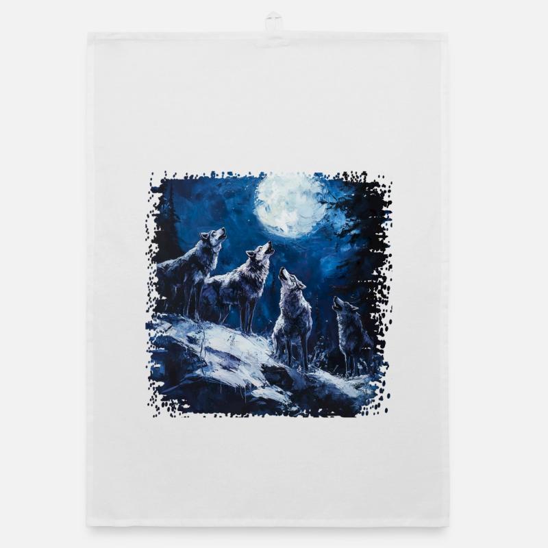 Wolf group under full moon Organic dish towel