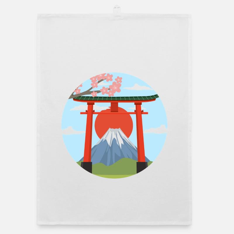 Mount Fuji and Torii Print Organic dish towel