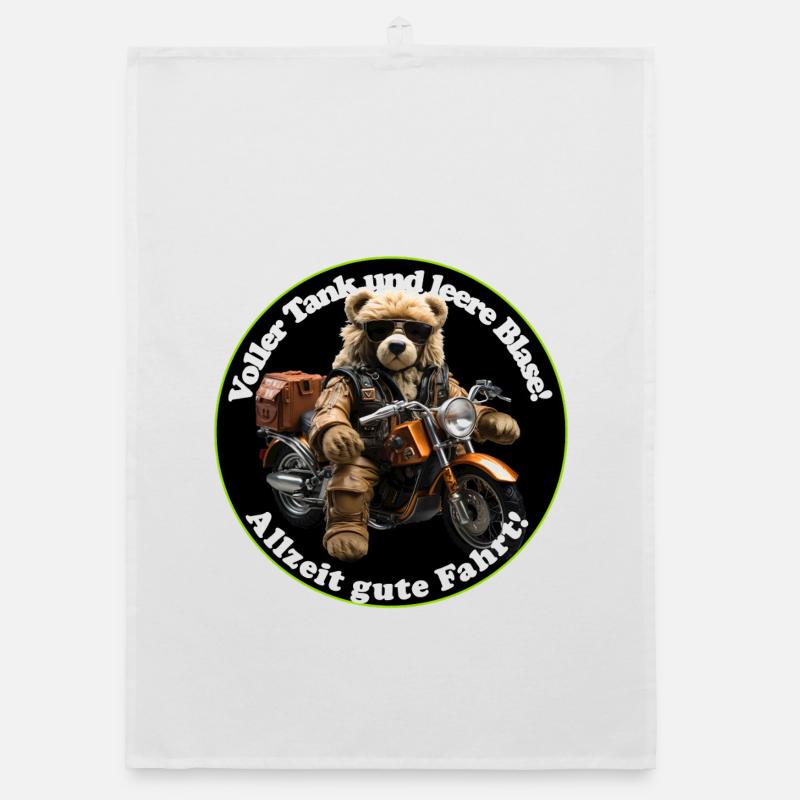 Adventure Teddy on Motorcycle Organic dish towel
