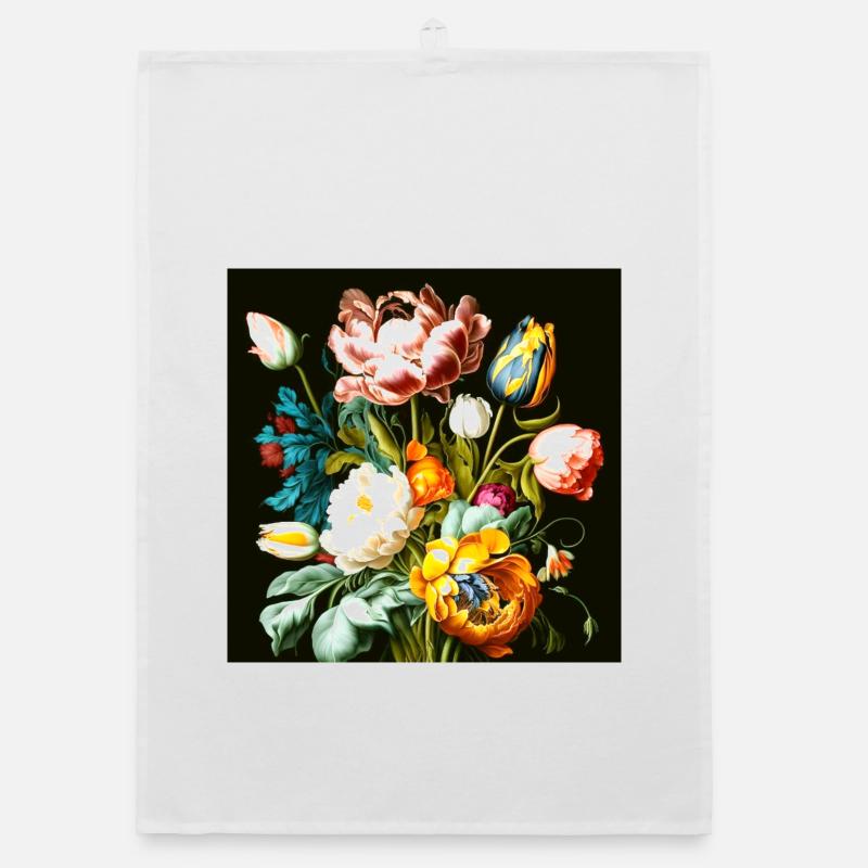 Composition florale texturée sur noir Torchon bio