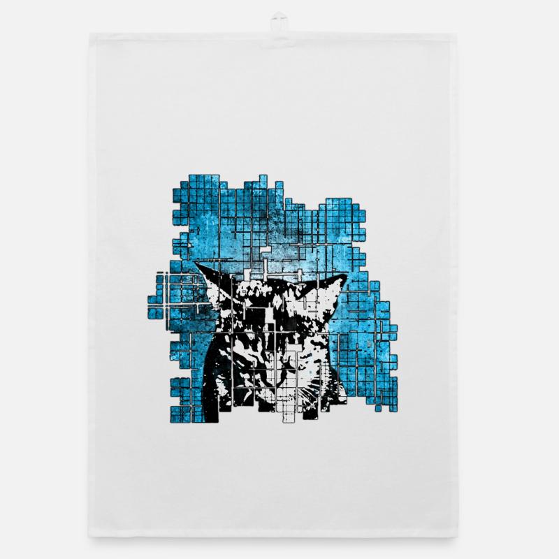 Graffiti Style Cat Portrait with Blue Explosion Organic dish towel