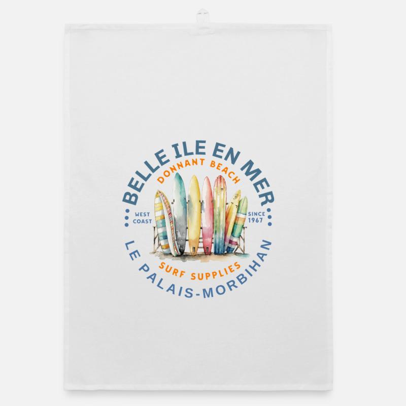 Surf Belle Ile en Mer  - Torchon bio - blanc