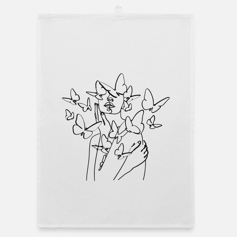 Dessin au trait de silhouette noire - Torchon bio - blanc