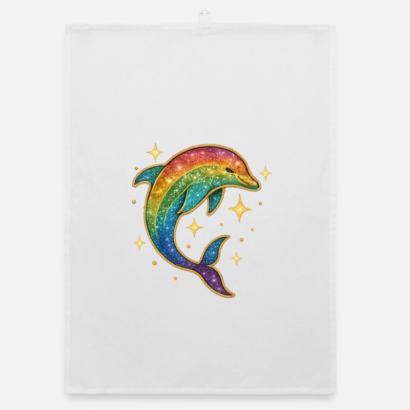 Regenbogen Delfin Sternenglitzer Organic Geschirrtuch