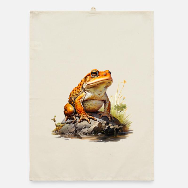 Orangeroter Frosch oder Kröte auf Stein Organic Geschirrtuch