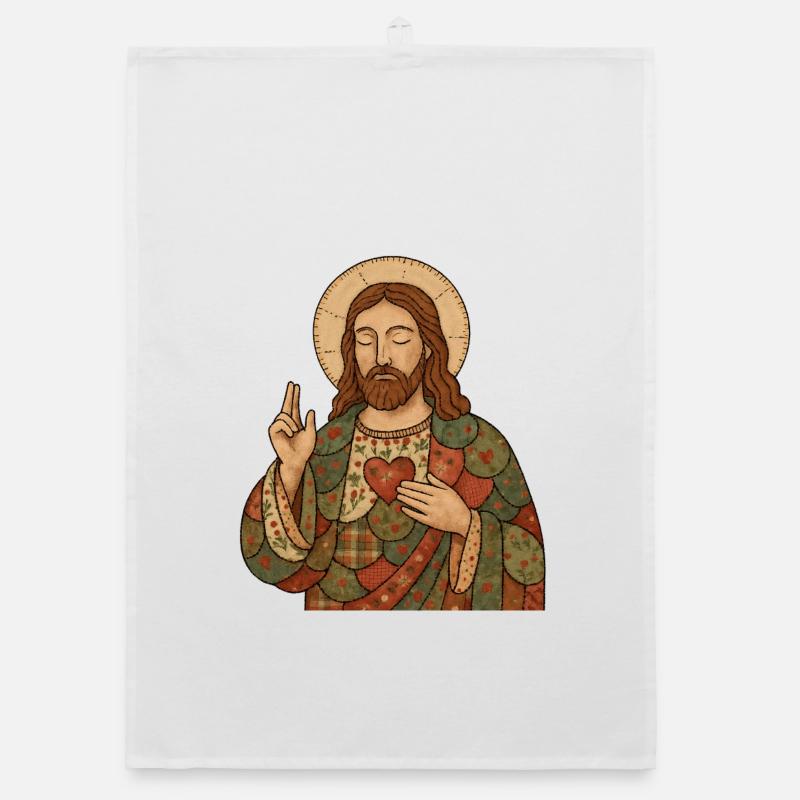 Christmas Patchwork Jesus Organic dish towel