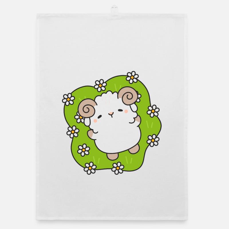 Enchanted sheep in spring Organic dish towel