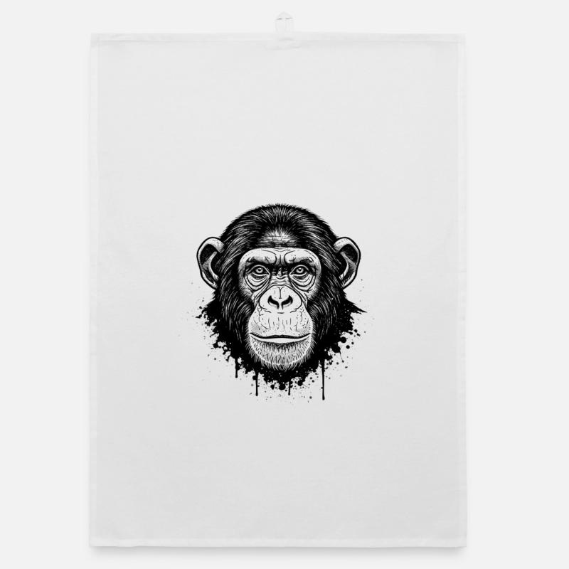 Black and White Monkey Face Illustration Organic dish towel