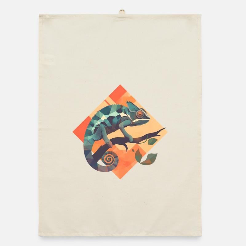 Geometric chameleon on a branch Organic dish towel