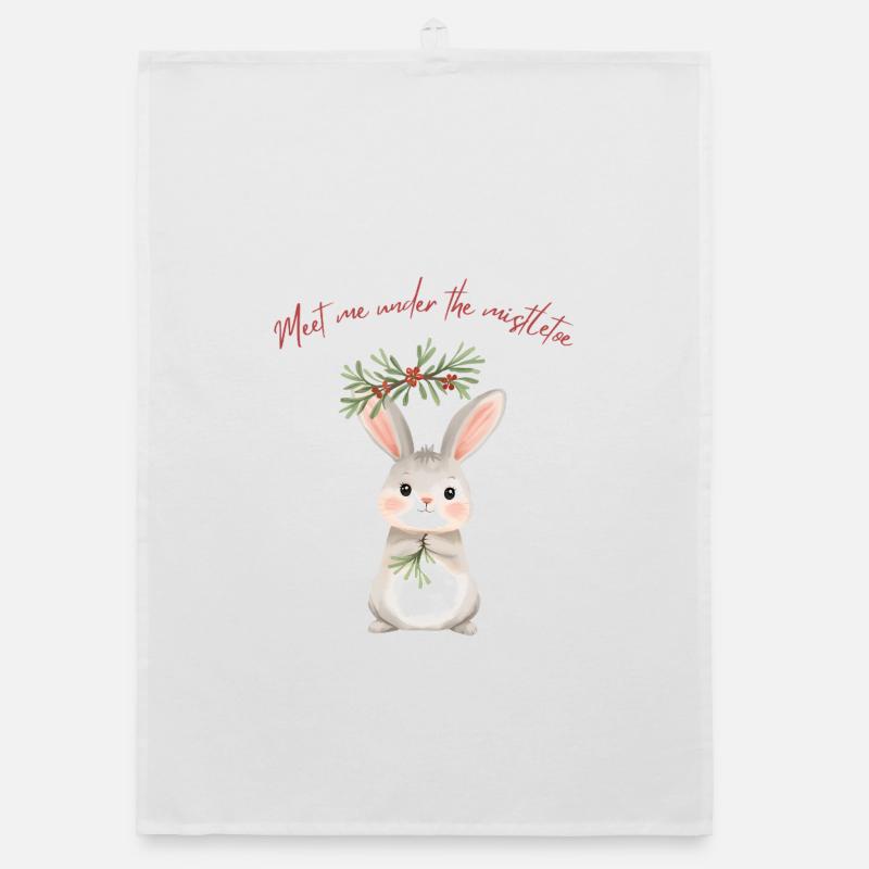 Lapin sous gui Conception de Noël Torchon bio