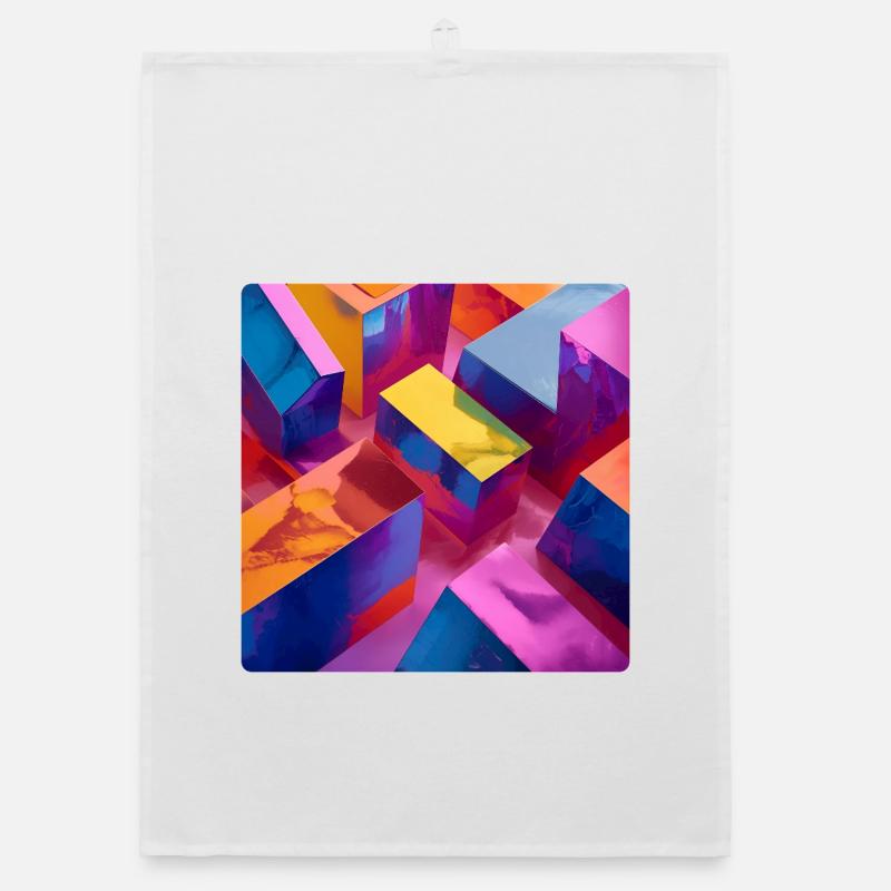 Neon 3D Blöcke bunt mit glänzendem Effekt Organic Geschirrtuch